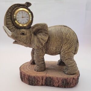 W.F. Elephant Figurine Desk Clock Adult Quartz Wildlife Resin Decor